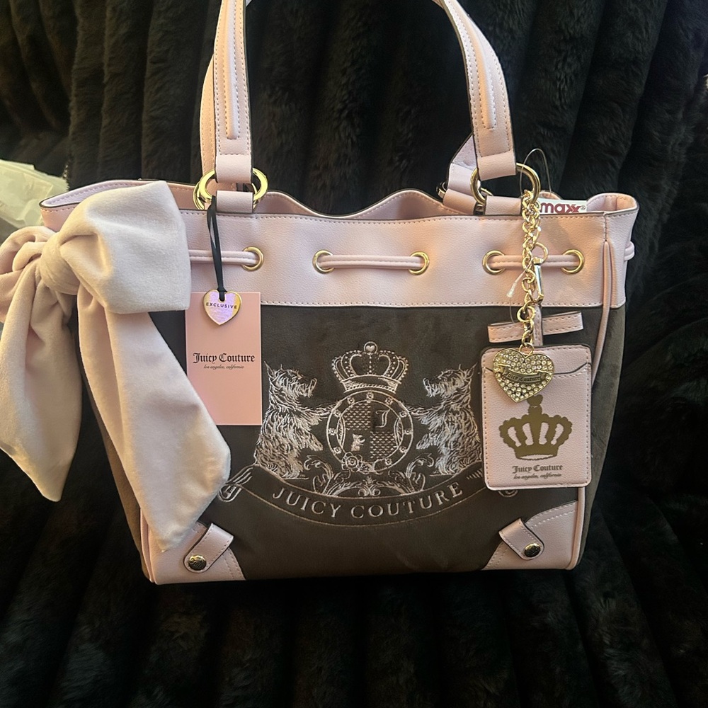 SCOTTY DOGS DAY DREAMER Juicy Couture Pink and Brown Crest Tote Bag